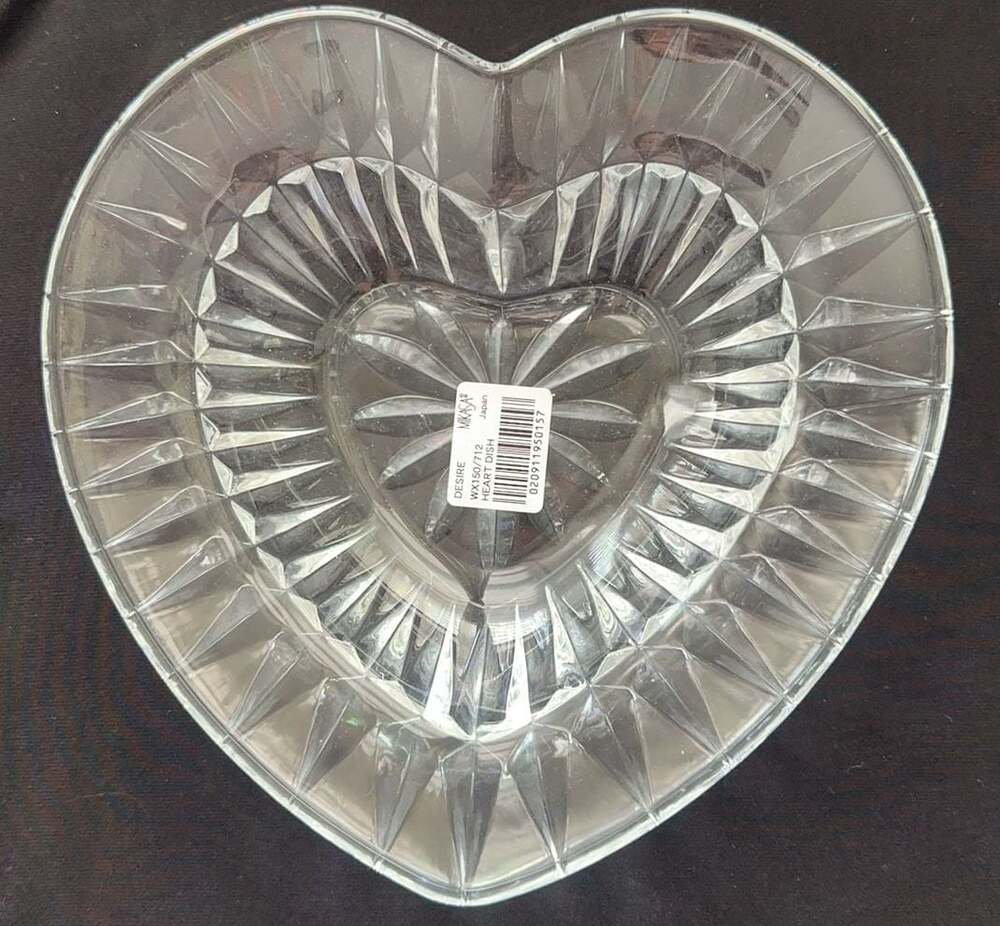 Mikasa Desire Heart Crystal Dish Japan Cut Glass Heart Candy Trinket Dish